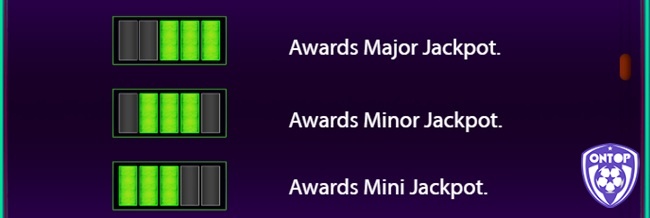 Nhận thưởng Minor, Major Bonus hoặc Mini Jackpot khi xuất hiện 3 nền xanh