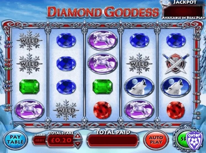 Diamond Goddess là một trò chơi cổ điển, bố cục đơn giản gồm 4 hàng và 5 cuộn