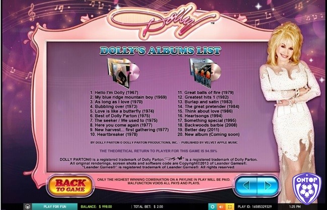 Danh sách các bài hát được phát trong quá trình quay thưởng Dolly Parton