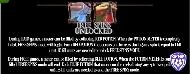 Free Spins Unlocked được kích hoạt khi đồng hồ được lấp đầy bởi chai thuốc đỏ
