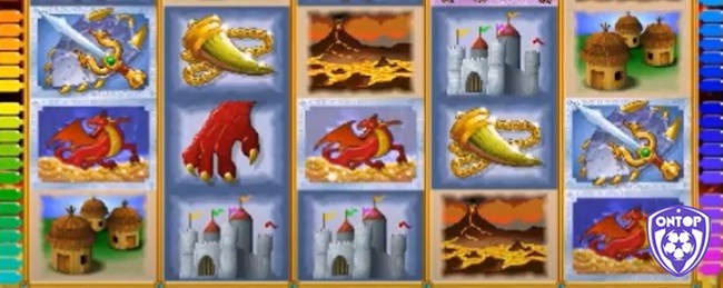 Các biểu tượng Dracos Fire được đặt trong khung vàng với đồ hoạ 3D
