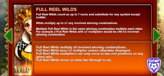 Full Reel Wilds được kích hoạt khi biểu tượng Wild Harlequin ở cuộn 2, 3, 4, 5, 6