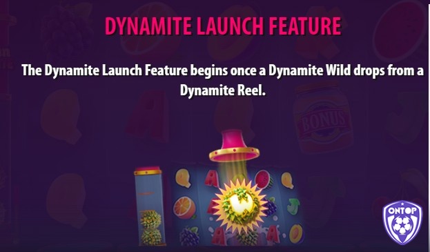 Biểu tượng phân tán tiền thưởng rơi từ Dynamite Reel sẽ khởi động Dynamite Feature