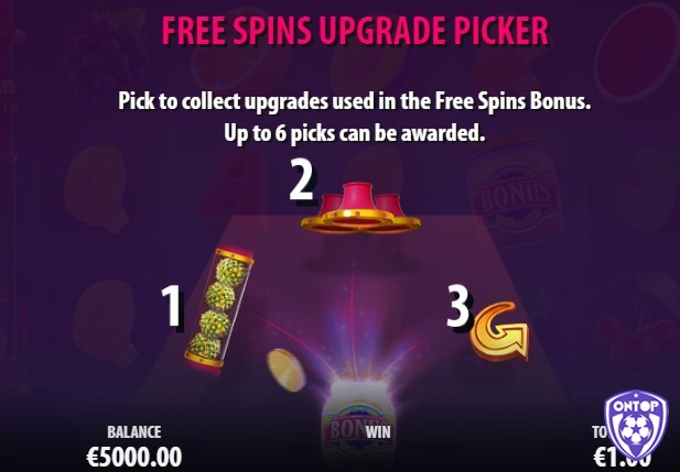 Lựa chọn bộ nâng cấp trong tính năng Free Spins Bonus