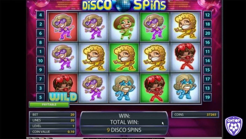 Disco Spins có giao diện hấp dẫn với chủ đề âm nhạc sôi động