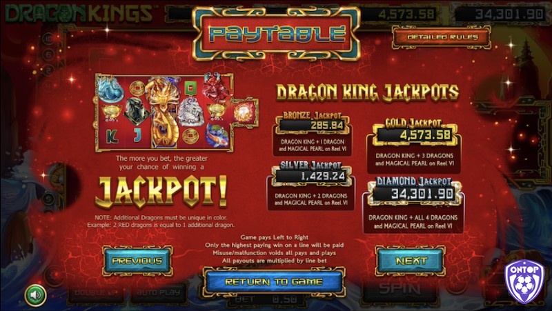 Giải độc đắc lớn nhất trong Dragon Kings Jackpot là Jackpot Kim Cương