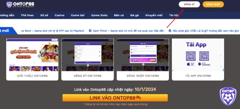 Hướng dẫn cá độ bóng đá Online tại ONTOP88: Chọn đăng ký tại trang chủ