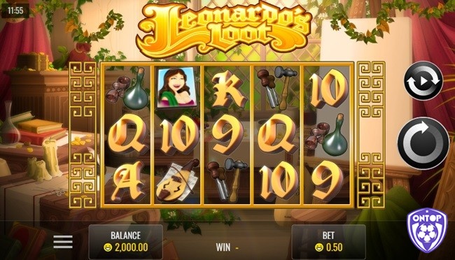 Slot Leonardos Loot có bố cục cuộn 5x3 và có thể chơi tối đa 50 dòng thanh toán trong mỗi lần quay