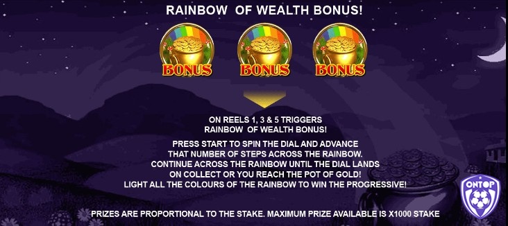 Kích hoạt Rainbow Wealth Bonus bằng cách quay được 3 biểu tượng Bonus hũ vàng