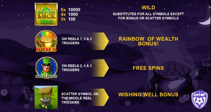 Biểu tượng Leprechauns Luck là biểu tượng Wild của trò chơi, thưởng tới 10000 lần cược