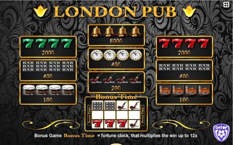 Các biểu tượng chính của London Pub slot đều khá cổ điển